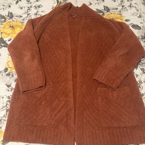 Barefoot Dreams CozyChic Relaxed Open Front Cardigan Sweater - Rust